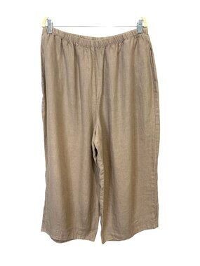 Habitat Womens Size XL Cropped Pants Linen Wide-Leg Beige Elastic Waistband USA